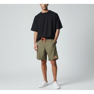 Quiksilver Mens Khaki Board Shorts Size 26 With Orange Drawstring & Pocket
